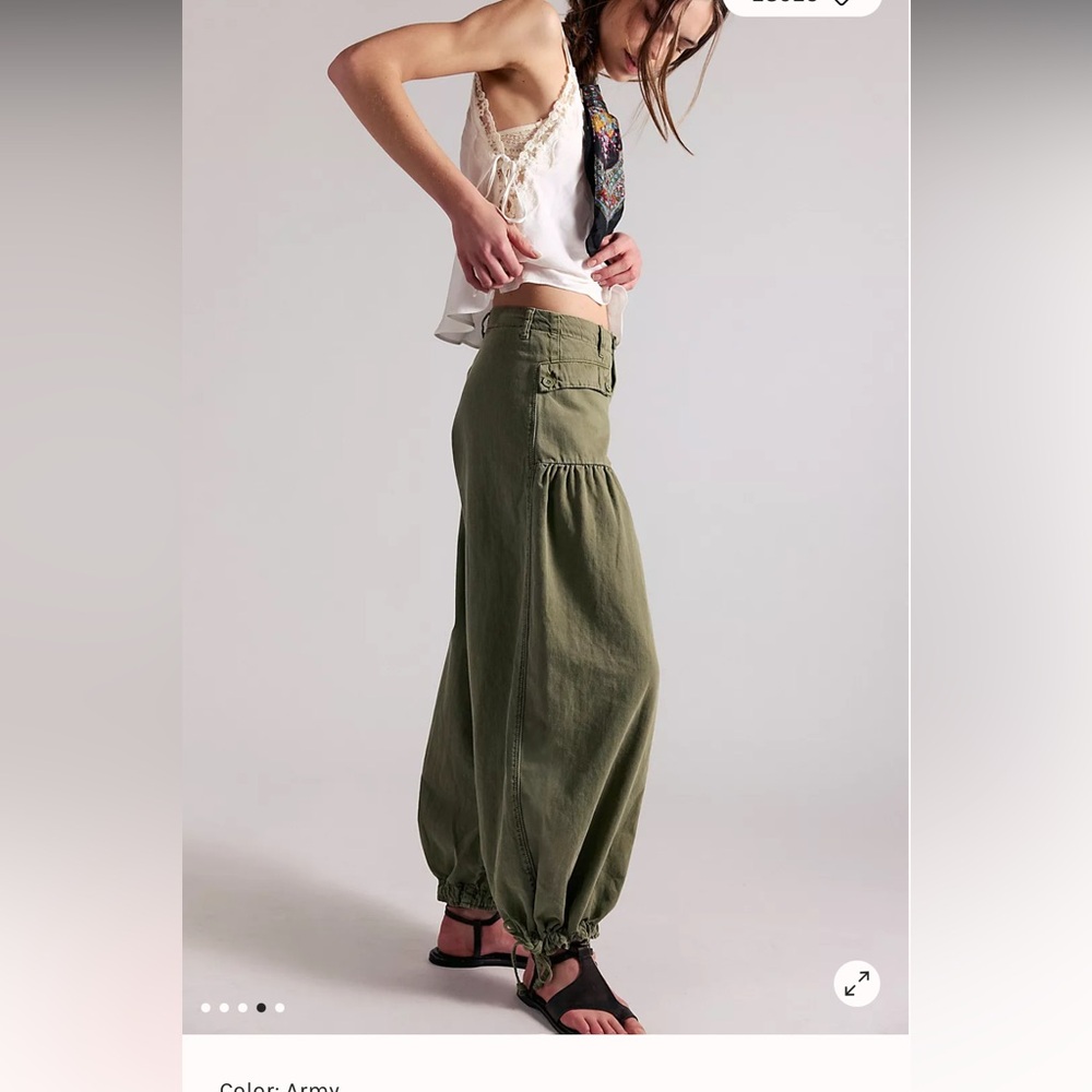 Free People Olive Green Wide-Leg Pants - Picture 2 of 4